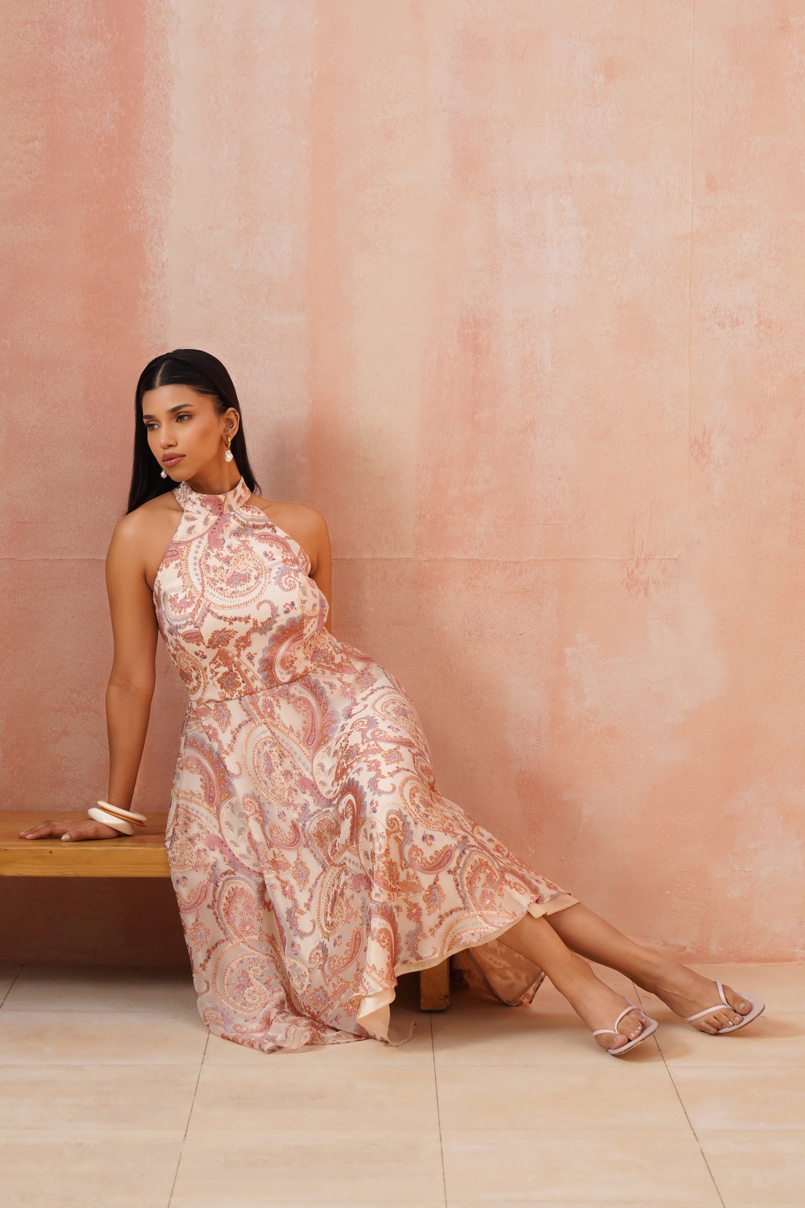 Paisley Grace Blush Halter Dress