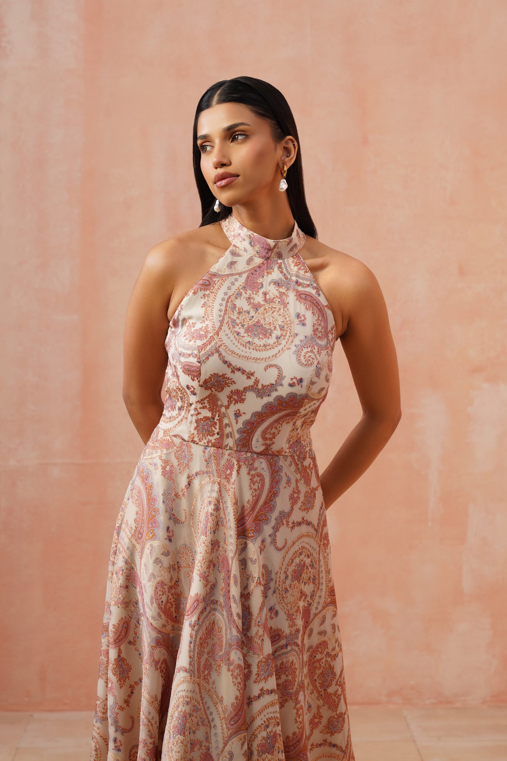 Paisley Grace Blush Halter Dress