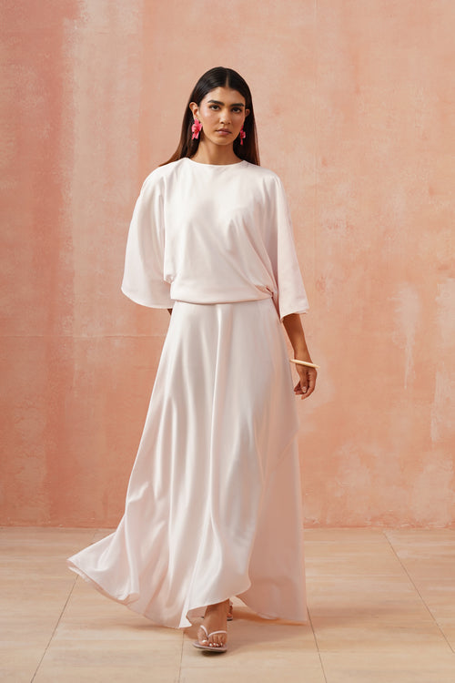 Blush Cascade Drape Dress