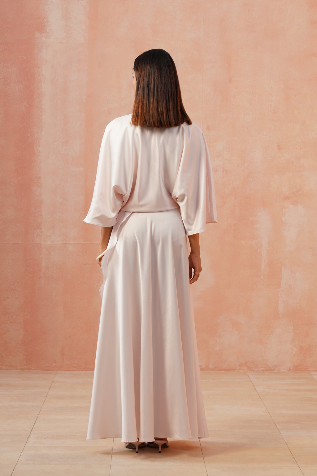 Blush Cascade Drape Dress